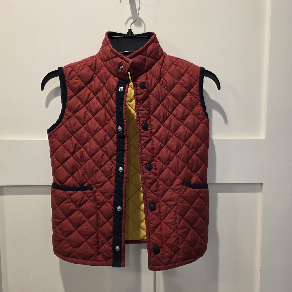 Brooks Brothers Boys Puffy Quilted Vest Maroon Size Small Corduroy Neck Preppy